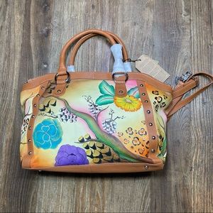 New ~ Genuine Leather Handpainted Fall Garden Design Large Shoulder Bag